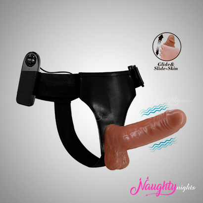 Glide Vibrating Strap On Dildo Brown
