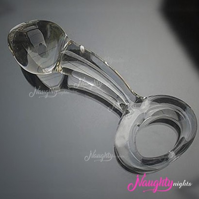 Glass Dildo With O-Ring Finger Hole Smooth Mini Curve Shape
