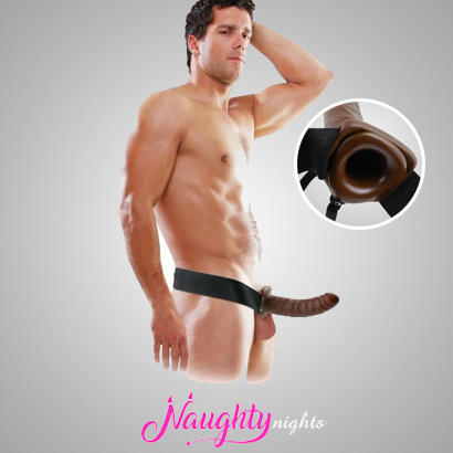 Size Extension Hollow Strap On Dildo For Men - Brown